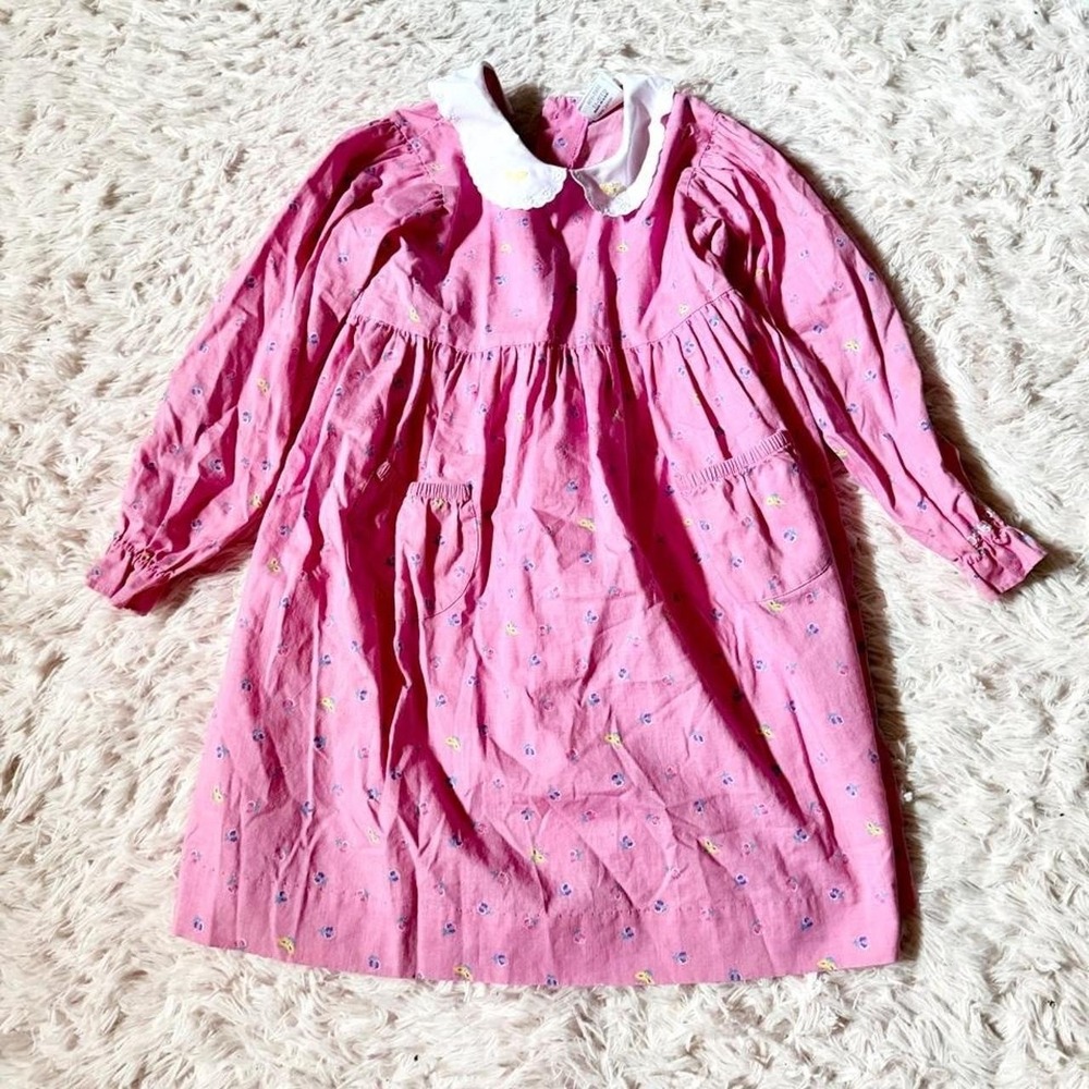 Vintage 80s Oshkosh Prairie Dainty Peter Pan Collar Dress Girls 6 Heritage Boho